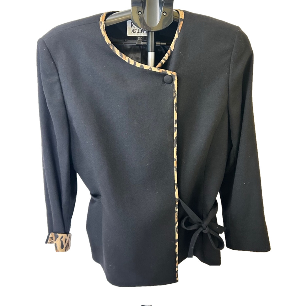 Women's Kasper Blazer, 14P, Black and Brown-Leopard Print